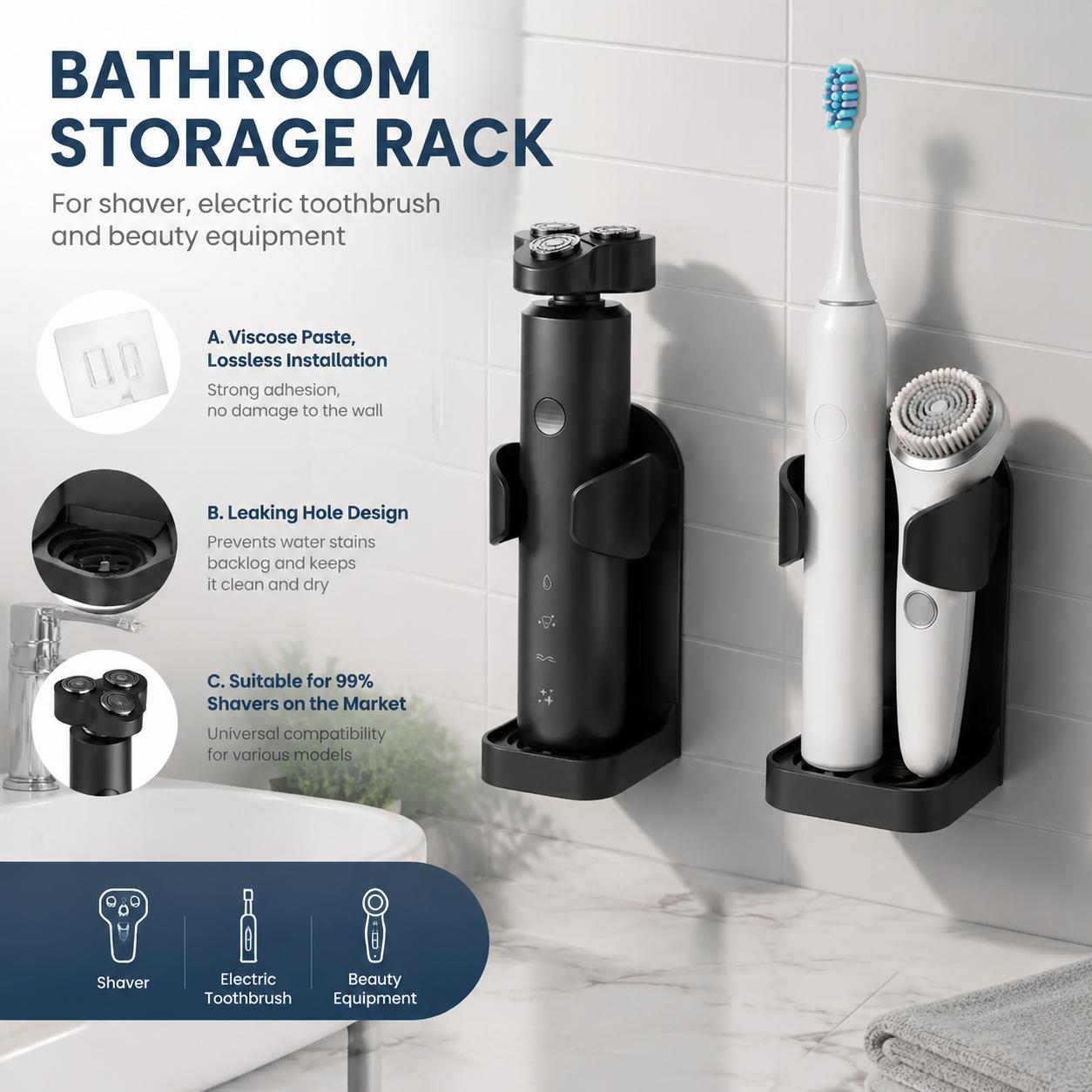 Home Essentials Bathroom Accessories - Самоклеящийся водонепроницаемый держатель для зубных щеток