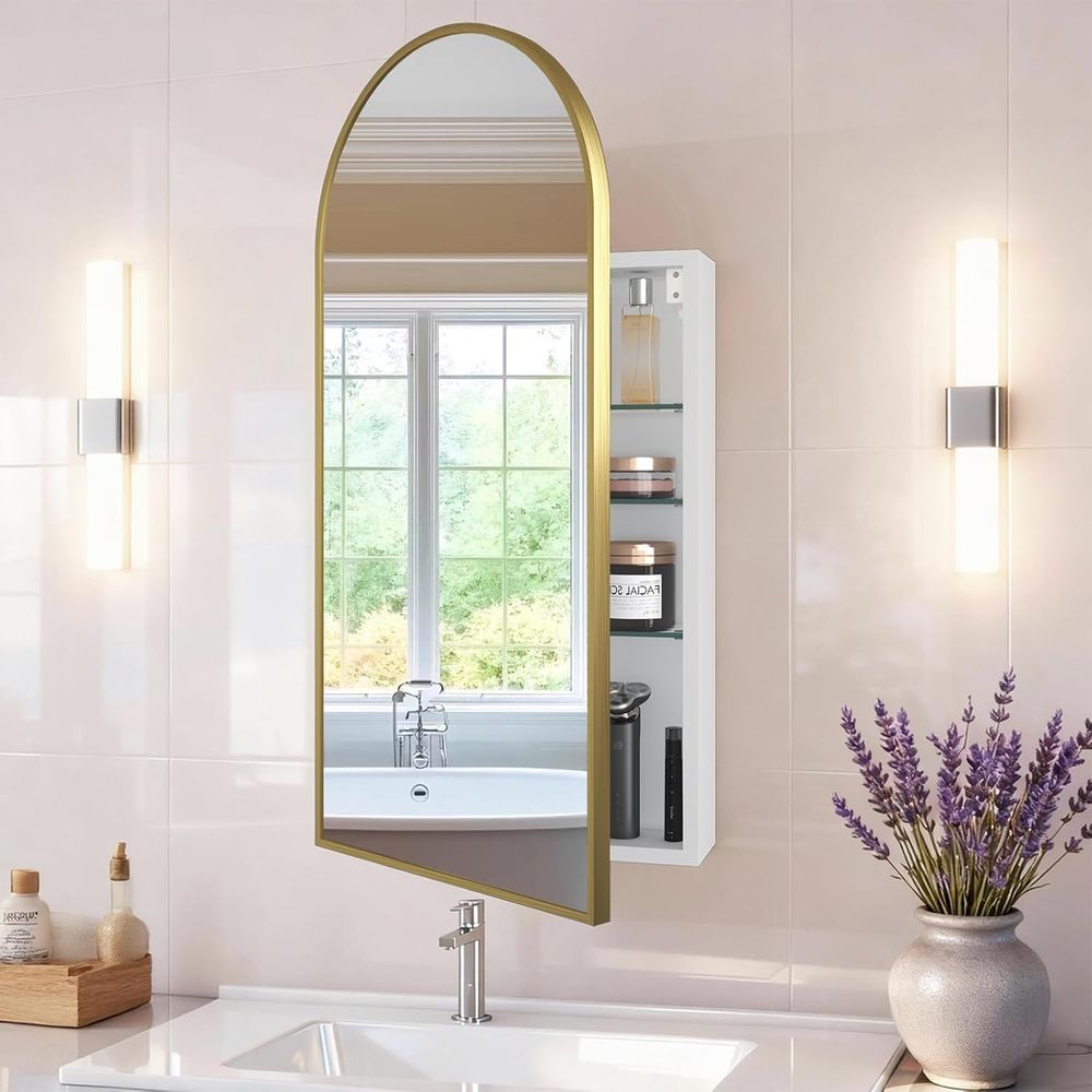 Bathroom Cabinet Mirror - Роскошный арочный золотой зеркальный шкаф для